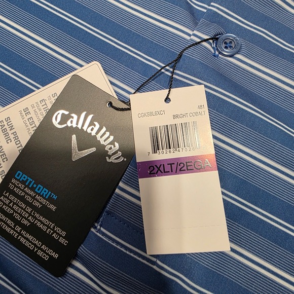 Callaway Mens Golf Polo Shirt 2XLT Bright Cobalt Stripe Stretch Sun Protection - Picture 6 of 9